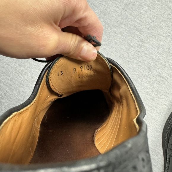 Allen Edmonds MacNeil Shoes Mens 13 Black Leather Long Wing Wingtips 9107 - Picture 4 of 11